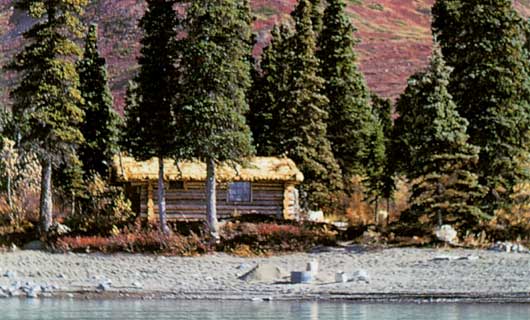 Dick Proenneke's cabin on the shore of Lake Clark